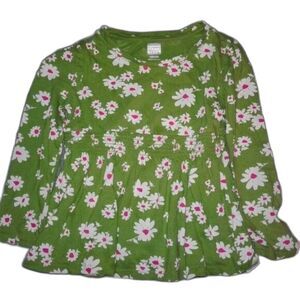 Old Navy Girls Longsleeve Peplum Cotton Top Green White Pink Flowers Size 5T